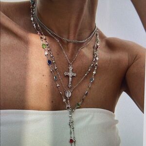 Silver Multi-Color Gemstone Necklace Set